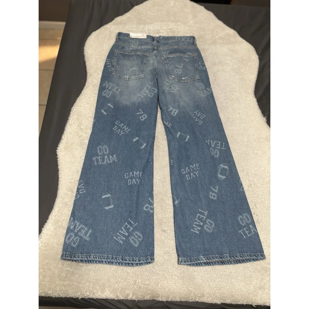 Arizona Jean Co Low Rise Baggy Game Day Ripped Denim Jeans Size 4‎ Wide Leg